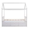Twin size Wooden House Bed with Trundle and 3 Storage Drawers
