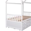 Twin size Wooden House Bed with Trundle and 3 Storage Drawers