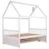 Full size Wooden House Bed with Trundle and 3 Storage Drawers