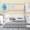 Twin size Wooden House Bed with Trundle and 3 Storage Drawers