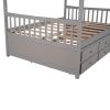 Full size Wooden House Bed with Trundle and 3 Storage Drawers
