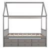 Full size Wooden House Bed with Trundle and 3 Storage Drawers