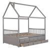Full size Wooden House Bed with Trundle and 3 Storage Drawers