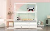 Full size Wooden House Bed with Trundle and 3 Storage Drawers