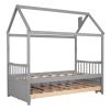 Twin size Wooden House Bed with Trundle and 3 Storage Drawers