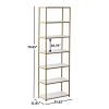 6-Shelf Gold Metal Frame Bookcase;  White