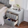 Contemporary Velvet Upholstered Glass Top Nightstand End table with Two Drawers Gray Solid Wood
