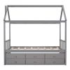 Twin size Wooden House Bed with Trundle and 3 Storage Drawers