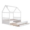 Full size Wooden House Bed with Trundle and 3 Storage Drawers