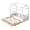 Twin size Wooden House Bed with Trundle and 3 Storage Drawers