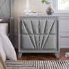 Contemporary Velvet Upholstered Glass Top Nightstand End table with Two Drawers Gray Solid Wood