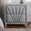 Contemporary Velvet Upholstered Glass Top Nightstand End table with Two Drawers Gray Solid Wood