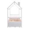 Twin size Wooden House Bed with Trundle and 3 Storage Drawers