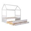 Twin size Wooden House Bed with Trundle and 3 Storage Drawers