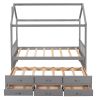 Twin size Wooden House Bed with Trundle and 3 Storage Drawers