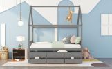 Full size Wooden House Bed with Trundle and 3 Storage Drawers