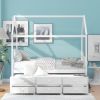 Twin size Wooden House Bed with Trundle and 3 Storage Drawers