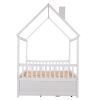 Full size Wooden House Bed with Trundle and 3 Storage Drawers