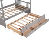 Full size Wooden House Bed with Trundle and 3 Storage Drawers
