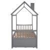 Twin size Wooden House Bed with Trundle and 3 Storage Drawers