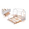 Twin size Wooden House Bed with Trundle and 3 Storage Drawers