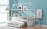 Twin size Wooden House Bed with Trundle and 3 Storage Drawers