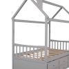 Twin size Wooden House Bed with Trundle and 3 Storage Drawers