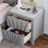 Contemporary Velvet Upholstered Glass Top Nightstand End table with Two Drawers Gray Solid Wood