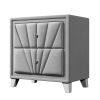 Contemporary Velvet Upholstered Glass Top Nightstand End table with Two Drawers Gray Solid Wood